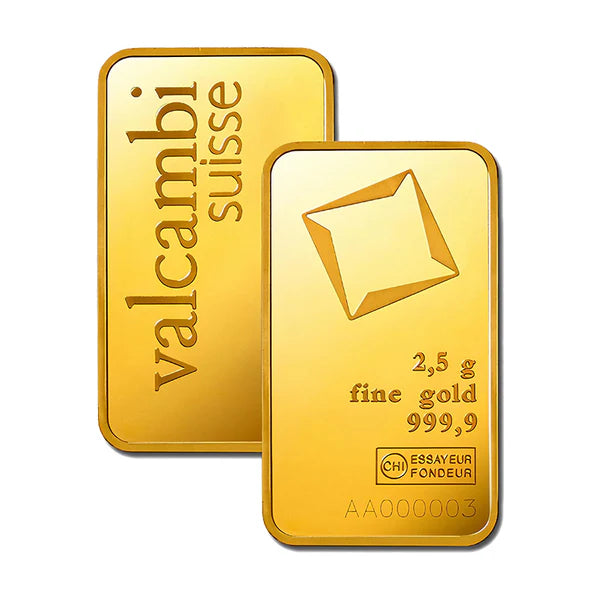 سبيكة ذهب عيار 24 قيراطًا، وزن 2.5 جرام، من فالكامبي سويس جولد - FKJGBR24K2163