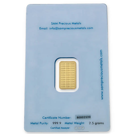 SAM 2.5 Grams Gold Bar 999.9 Purity - FKJGBR24K2310