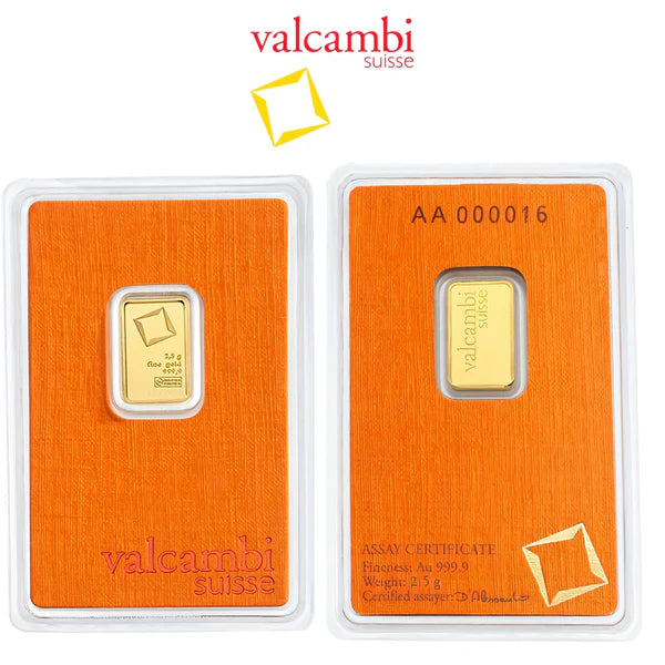 2.5 Gram Gold Bar 24KT Valcambi Suisse Gold - FKJGBR24K2163