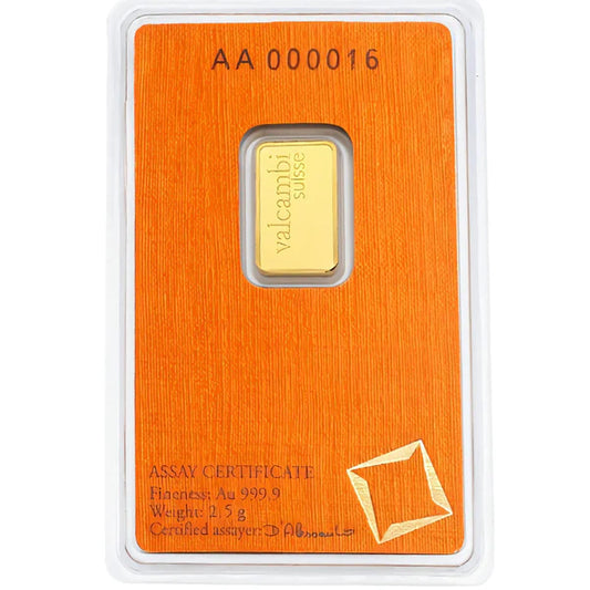 2.5 Gram Gold Bar 24KT Valcambi Suisse Gold - FKJGBR24K2163